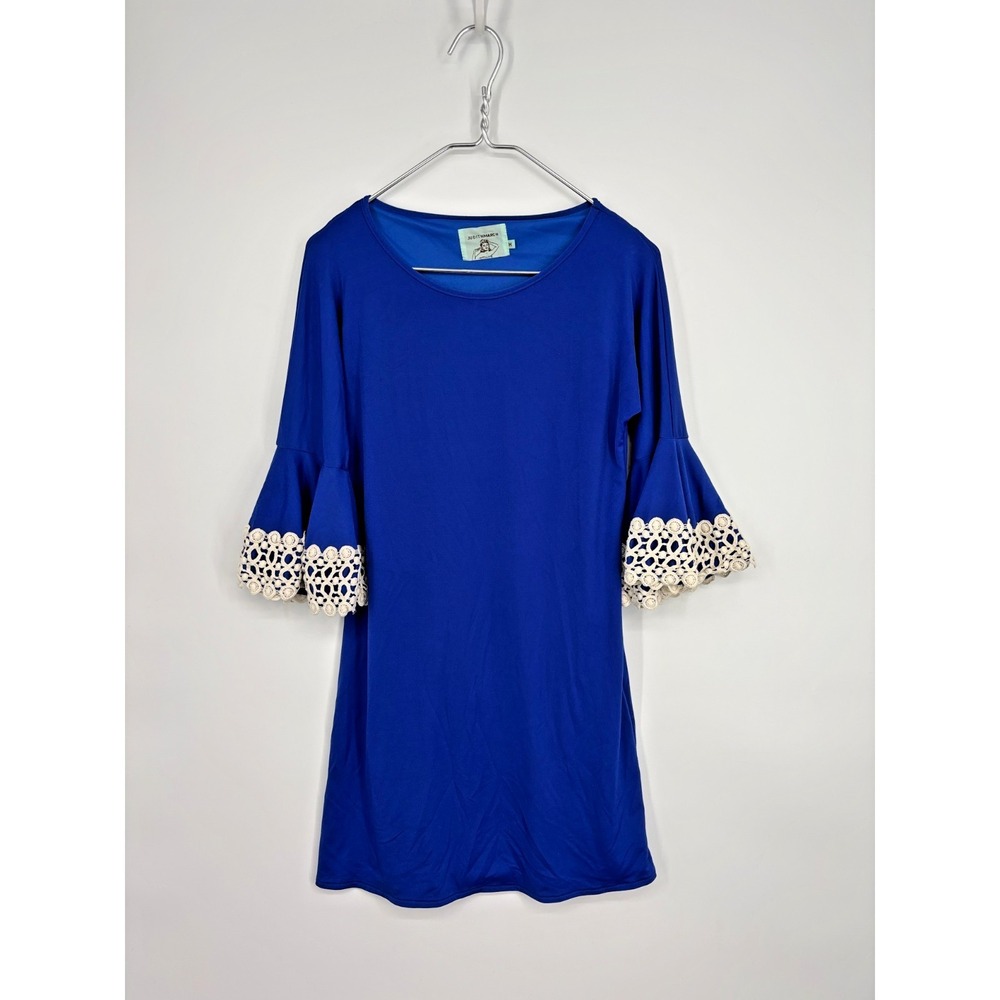 Judith March Dress M Blue Bell Crochet Sleeve 70's Retro Festival Boho